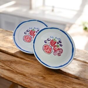 Vibrant Blue and White Salad Plates with Fruit Design